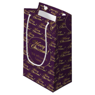 Merry Christmas Purple Faux Gold Foil Script Small Gift Bag