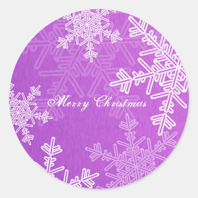 Merry Christmas Purple Snowflake Minimalist Script Classic Round Sticker (Front)