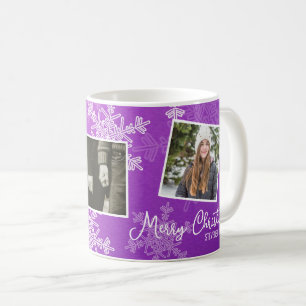 Merry Christmas Purple Snowflakes Photo Collage  Coffee Mug