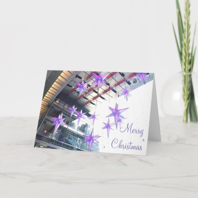 Merry Christmas Purple Stars Columbus Circle NYC Holiday Card (Front)