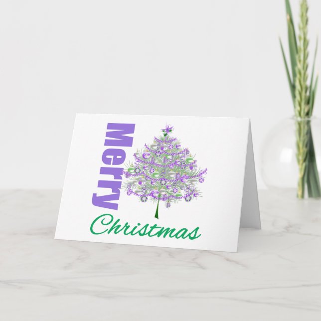 Merry Christmas Purple Theme Christmas Tree v2 Holiday Card (Front)