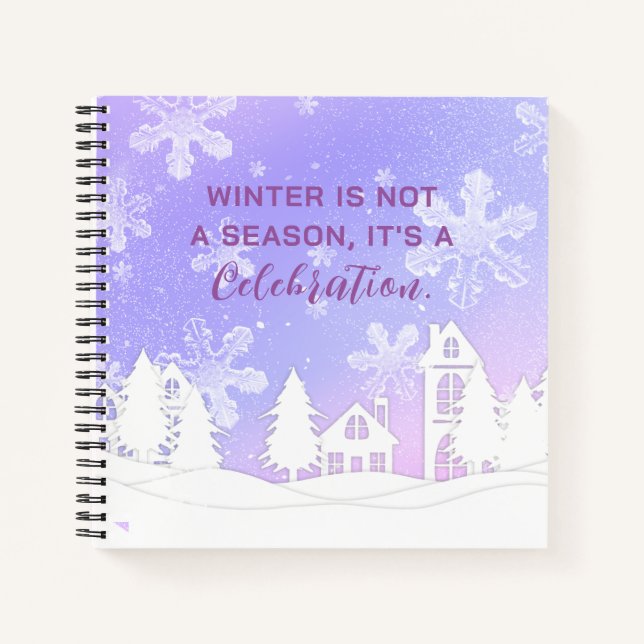 Merry Christmas Purple White House Snowflakes  Notebook (Front)