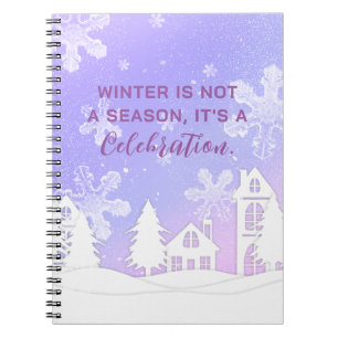 Merry Christmas Purple White House Snowflakes Notebook