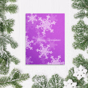 Merry Christmas Purple White Snowflakes Minimalist Holiday Postcard
