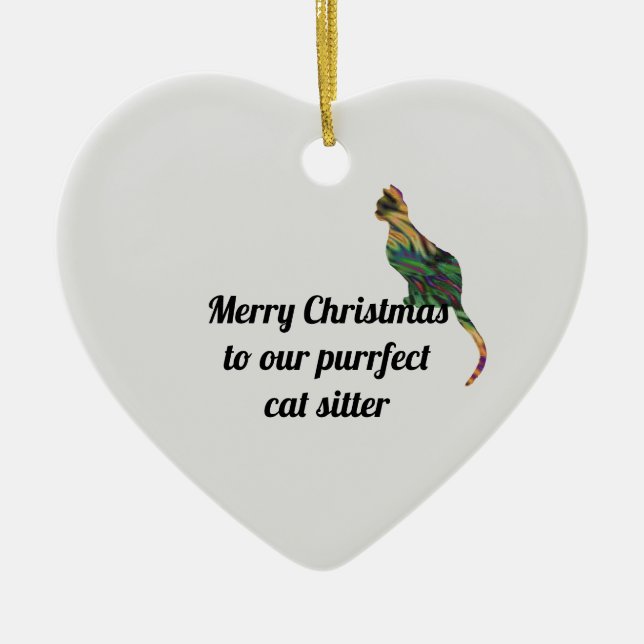 Merry Christmas Purrfect Cat Sitter Holiday Ceramic Ornament (Front)