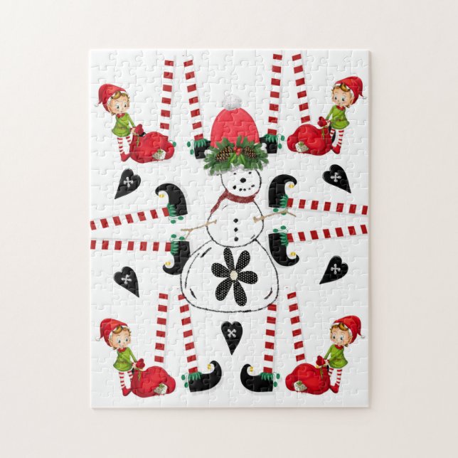 Merry Christmas Puzzle Christmas Snowman Elf  (Vertical)