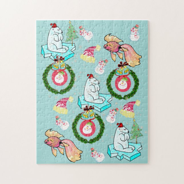 Merry Christmas Puzzle Polar Bear Snowman (Vertical)