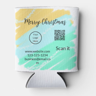 Merry Christmas QR code business yellow green wate Can Cooler