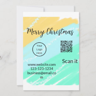 Merry Christmas QR code business yellow green wate Invitation