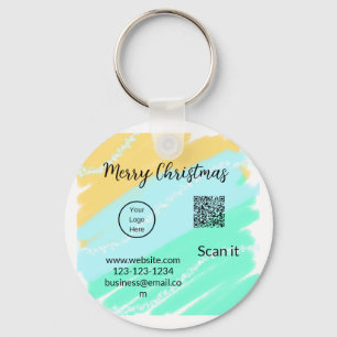 Merry Christmas QR code business yellow green wate Keychain