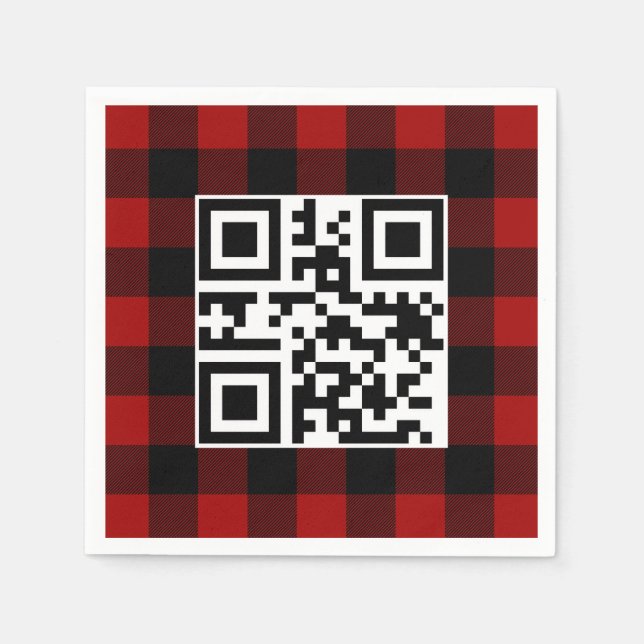 Merry Christmas QR Code On Buffalo Plaid Napkin (Front)