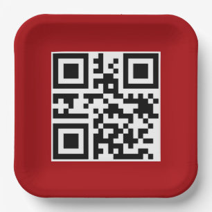 Merry Christmas QR Code On Red Paper Plate