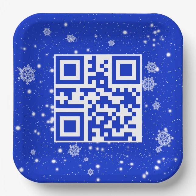 Merry Christmas QR Code On Snowflakes Paper Plate (Front)