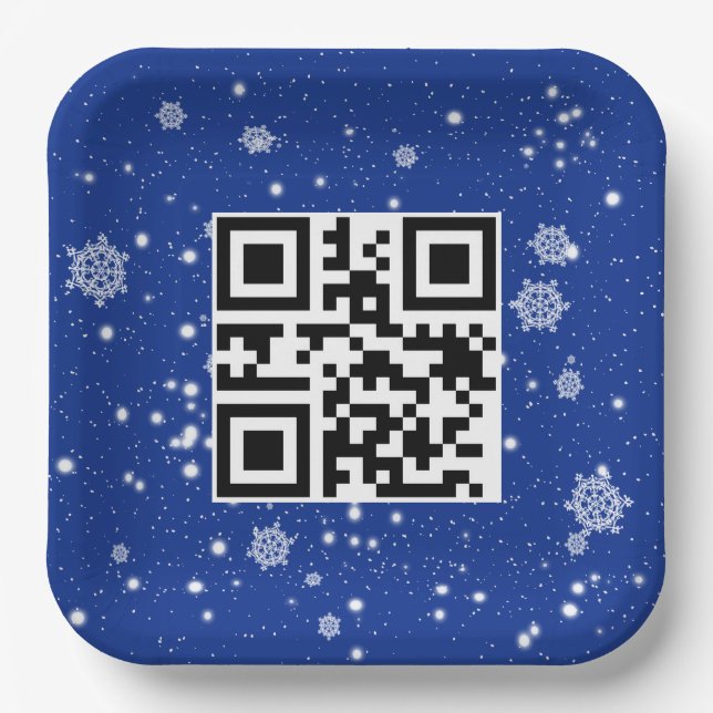 Merry Christmas QR Code On Snowflakes Paper Plate (Front)