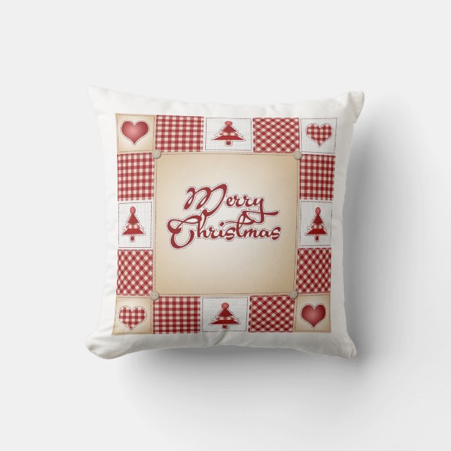 Merry Christmas Quilt Pattern Country Throw Pillow (Front)