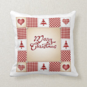 Merry Christmas Quilt Pattern Country Throw Pillow