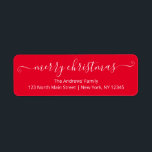 Merry Christmas Quote Elegant Red White Typography<br><div class="desc">This elegant and modern Christmas holiday address label is perfect for your Christmas party invitations or greeting cards. It features the quote, "Merry Christmas, " in a white cursive script font on top of a bright red background. It's simple, festive, and cute. ***IMPORTANT DESIGN NOTE: For any custom design request...</div>