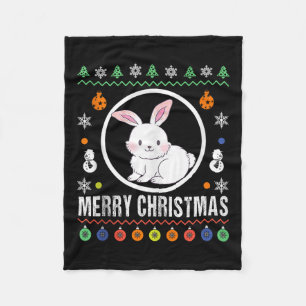 Merry Christmas Rabbit Ugly Sweater Xmas Knit Tank Fleece Blanket