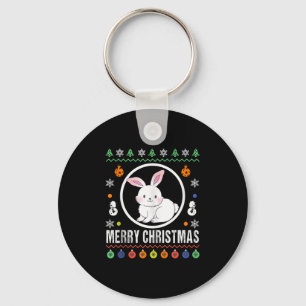 Merry Christmas Rabbit Ugly Sweater Xmas Knit Tank Keychain