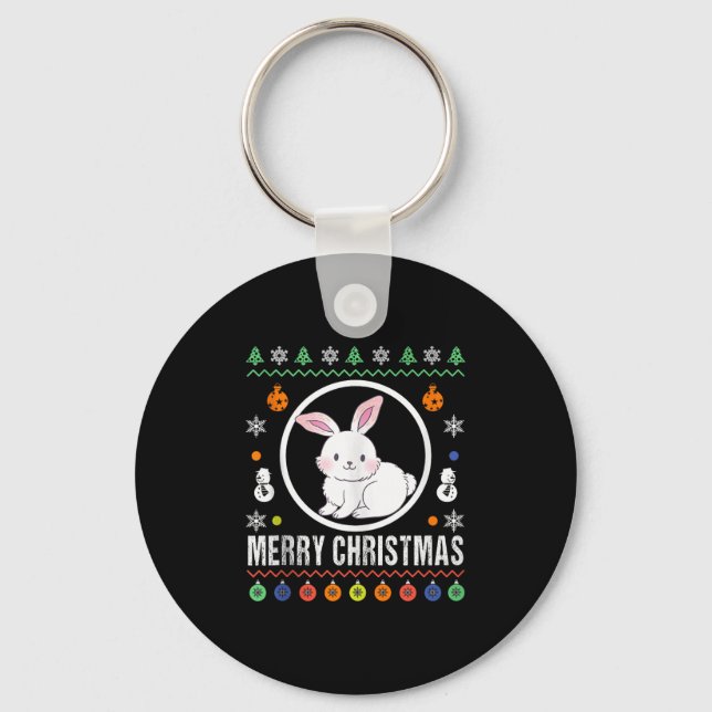 Merry Christmas Rabbit Ugly Sweater Xmas Knit Tank Keychain (Front)