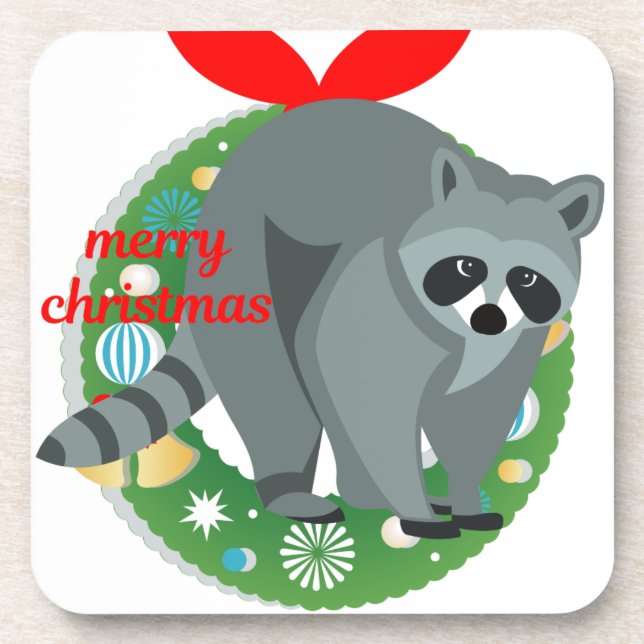 merry christmas raccoon coaster (Front)