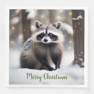 Merry Christmas Raccoon Paper Napkins