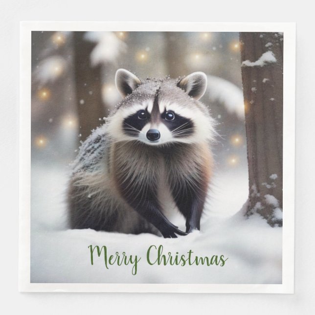 Merry Christmas Raccoon Paper Napkins (Front)