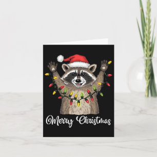 Merry Christmas Raccoon Santa Hat Xmas Light Pjs M Card