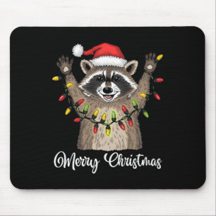 Merry Christmas Raccoon Santa Hat Xmas Light Pjs M Mouse Pad