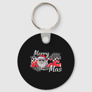 Merry Christmas Race Car Xmas Racing Santa Claus P Keychain
