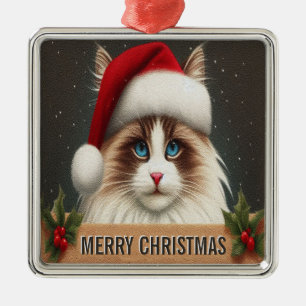 Merry Christmas Ragdoll Cat, Xmas Santa Ragdoll Metal Ornament