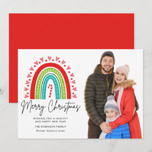 Merry Christmas Rainbow Candy Cane Family Photo