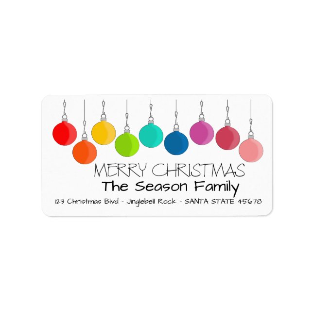 Merry Christmas Rainbow Christmas baubles Label (Front)