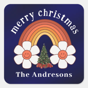Merry Christmas Rainbow Personalized Square Sticker