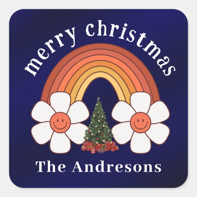 Merry Christmas Rainbow Personalized  Square Sticker (Front)