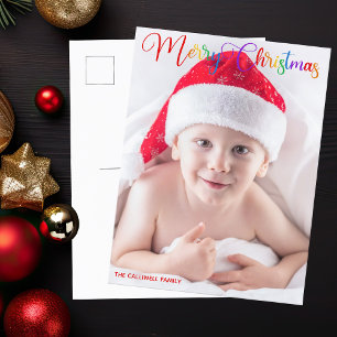 Merry Christmas Rainbow Script Overlay Photo Holiday Postcard