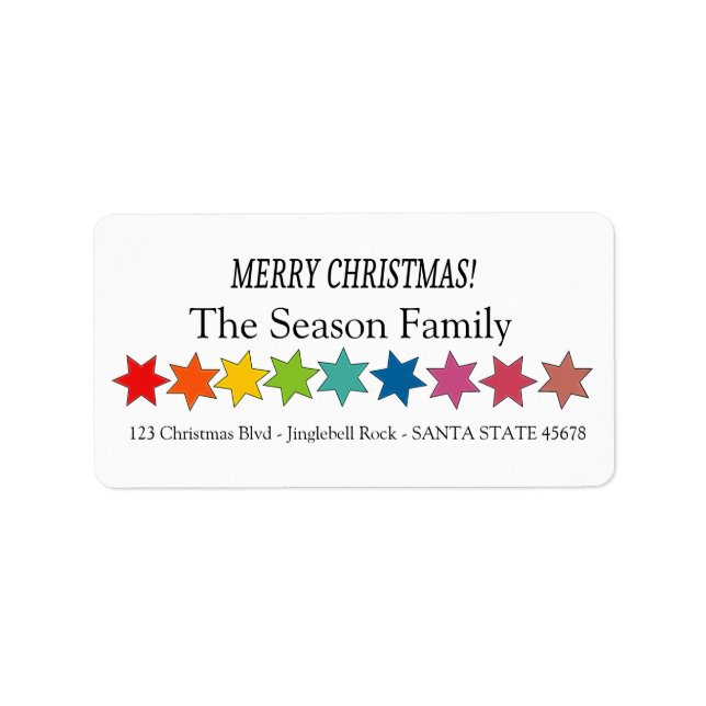 Merry Christmas Rainbow stars holiday label (Front)