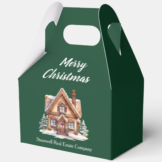 Merry Christmas Real Estate Company Green Party Favor Box (Front)