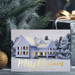Merry Christmas Real Estate Company Winter Gold Foil Holiday Card<br><div class="desc">This beautiful custom real estate gold foil holiday card is perfect for a realty company located up north. Gorgeous white snow lines the trees and house on this winter photograph. A realtor can keep Merry Christmas in gold script or customize with their own seasons greetings. Add your personalized message on...</div>
