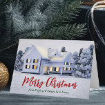 Merry Christmas Real Estate Company Winter House Holiday Card<br><div class="desc">This beautiful custom real estate folded holiday card is perfect for a realty company located up north. Gorgeous white snow lines the trees and house on this winter photograph. A realtor can keep Merry Christmas in red and green script or customize with their own seasons greetings. Add your personalized message...</div>