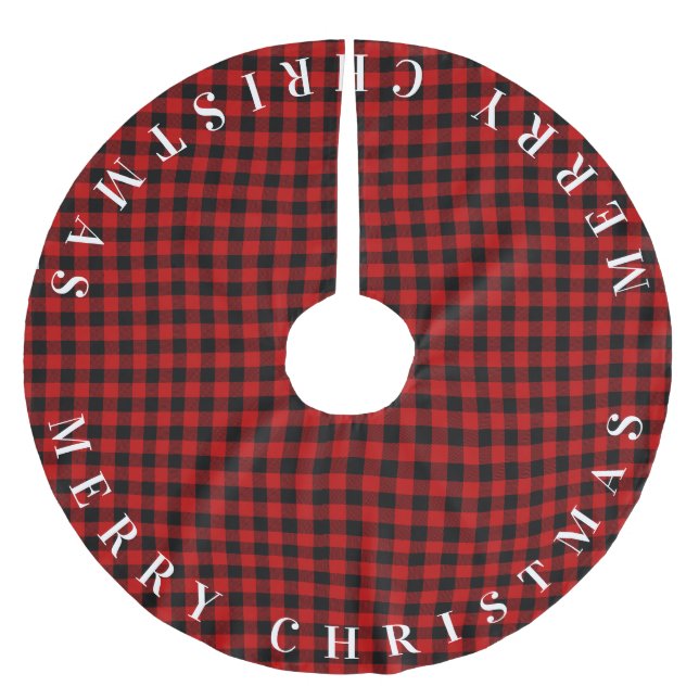 Merry Christmas Red and Black Buffalo Plaid   Brushed Polyester Tree Skirt (Front)