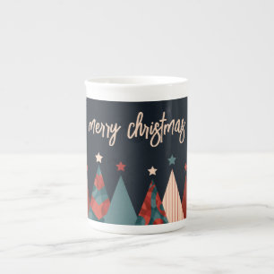 Merry Christmas red and blue xmas trees and stars  Bone China Mug