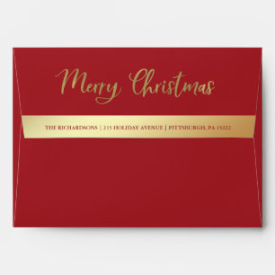 Merry Christmas Red and Gold   Elegant Typography Envelope