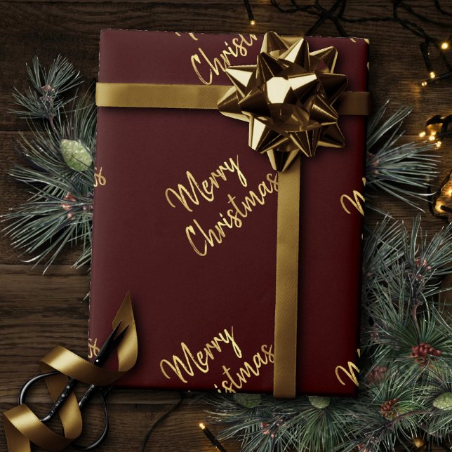 Merry Christmas | Red and Gold Holiday Typography Wrapping Paper (Creator Uploaded)