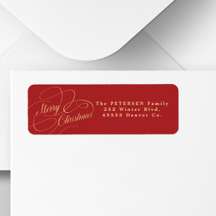 Merry Christmas red and gold return address
