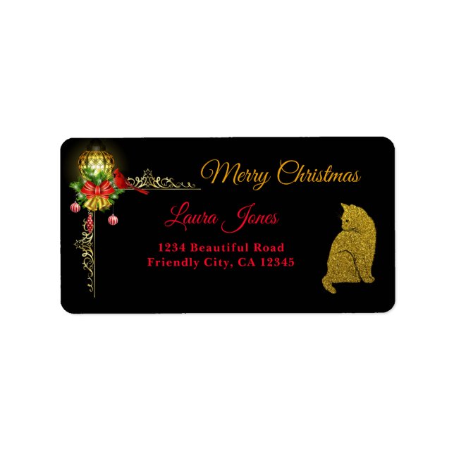 Merry Christmas Red And Gold Return Address Label (Front)