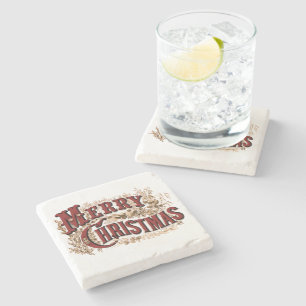 Merry Christmas - Red and Gold Stone Coaster