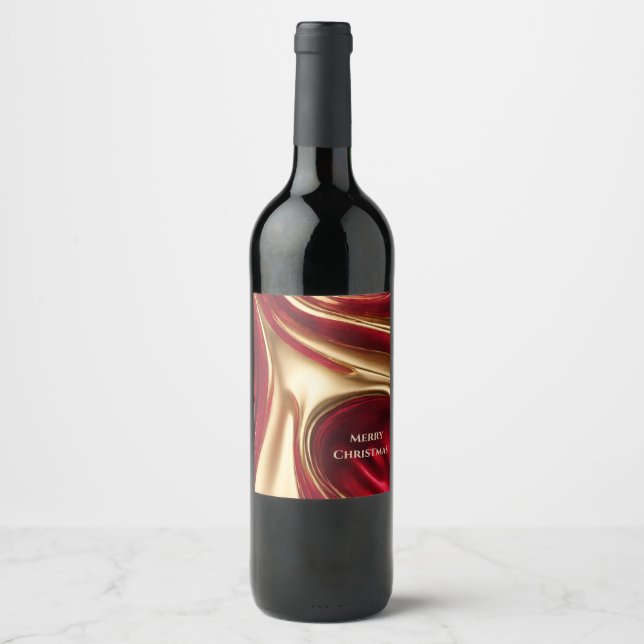 Merry Christmas- Red and Gold Wine Label (Front)