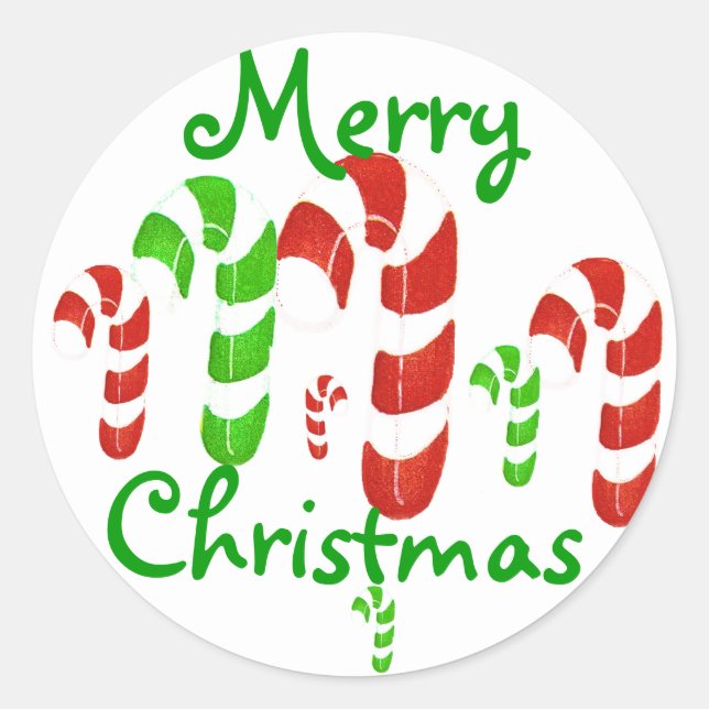 Merry Christmas  Red and Green Candy Cane Classic Round Sticker (Front)