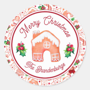 Merry Christmas Red and Green Gingerbread Classic Round Sticker